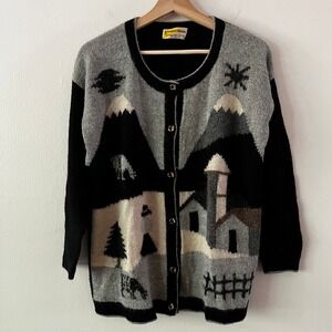 Artesanias Pachamama‎ Alpaca Handmade in Peru Cardigan Black Gray size medium